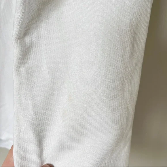 LL Bean Women's White Cotton French Terry 1/4 Button Pullover with Navy Trim - Picture 16 of 16